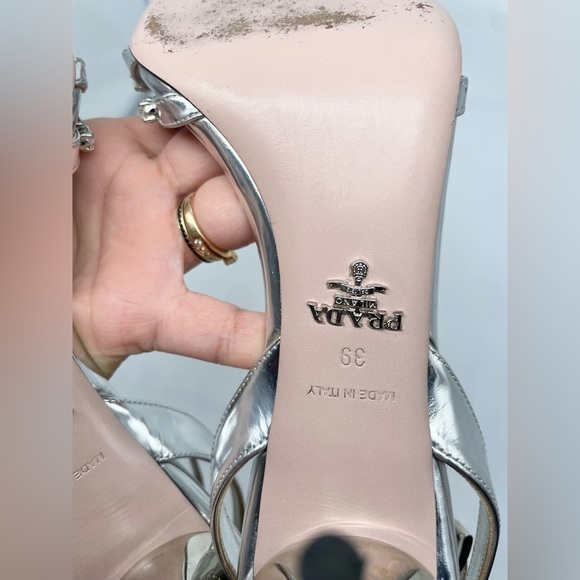 Prada Silver Leather Crystal embellished strappy heels EU 39 - Picture 13 of 13